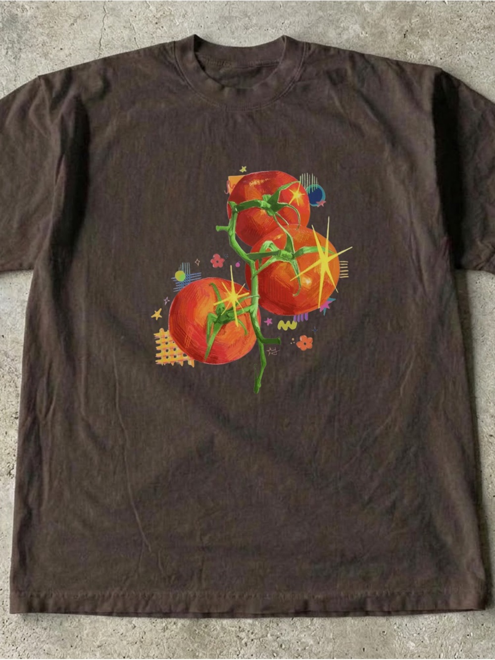 Brown Tee with Bright Tomato